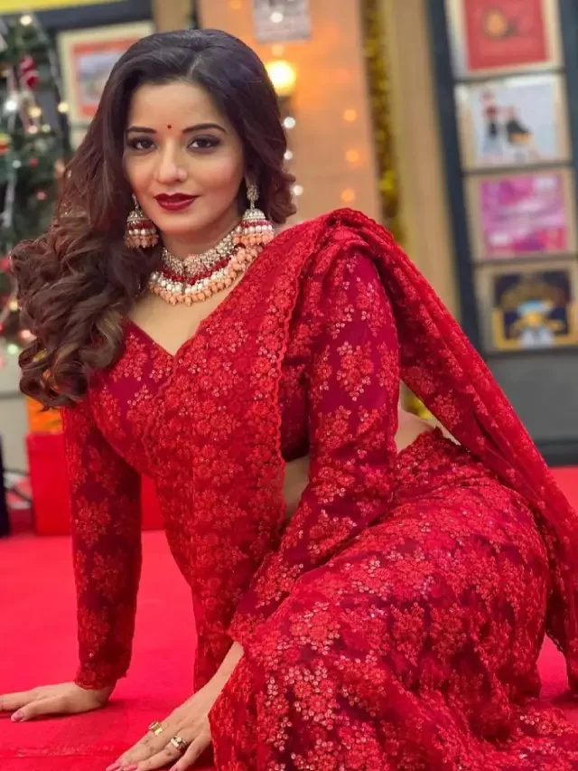 Monalisa shared her latest Christmas look with a Bold Red Saree