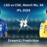 LSG vs CSK Dream11 Prediction, Dream11 Team, Today Match Prediction, Match 34, IPL 2024